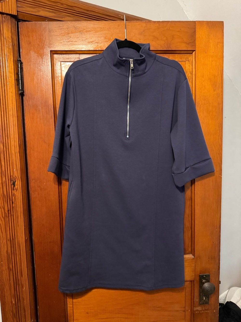 She + Sky Navy Stand-Collar Zip Knit Dress